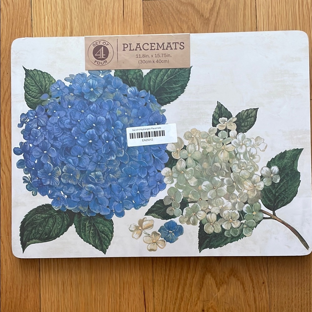 Hydrangea Cork Backed Placemat Set - Blue and Cream